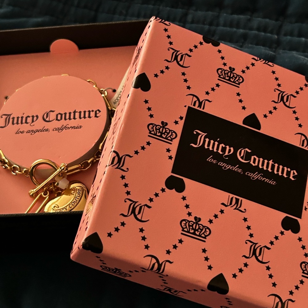 Juicy Couture Pink and Gold Heart Charm Bracelet Set